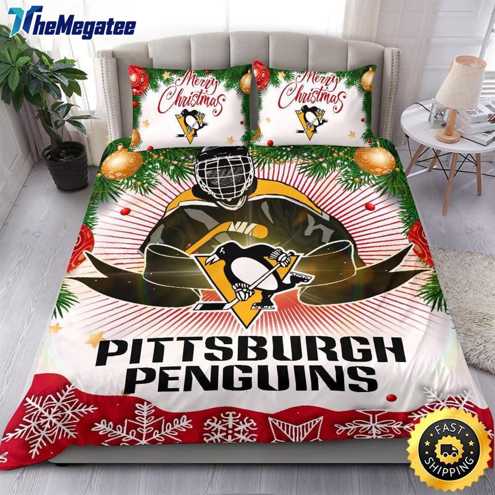 NHL Pittsburgh Penguins Bedding Sets Merry Christmas Quilt Bedding Sets 2025 NHL Pittsburgh Penguins Bedding Sets Merry Christmas Quilt Bedding Sets 2025