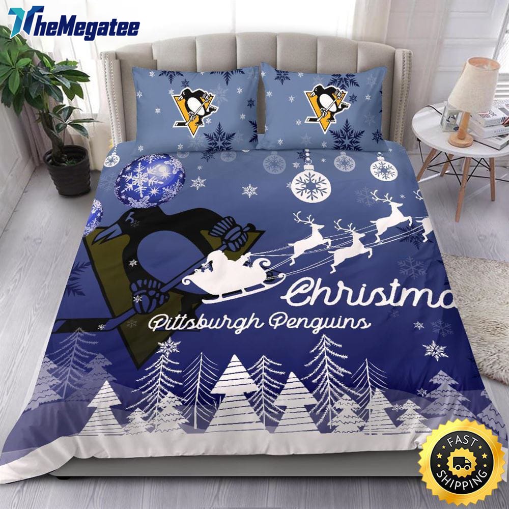 NHL Pittsburgh Penguins Bedding Sets Santa Claus Sleigh And Reindeer Christmas Quilt Bedding Sets 2025 NHL Pittsburgh Penguins Bedding Sets Santa Claus Sleigh And Reindeer Christmas Quilt Bedding Sets 2025