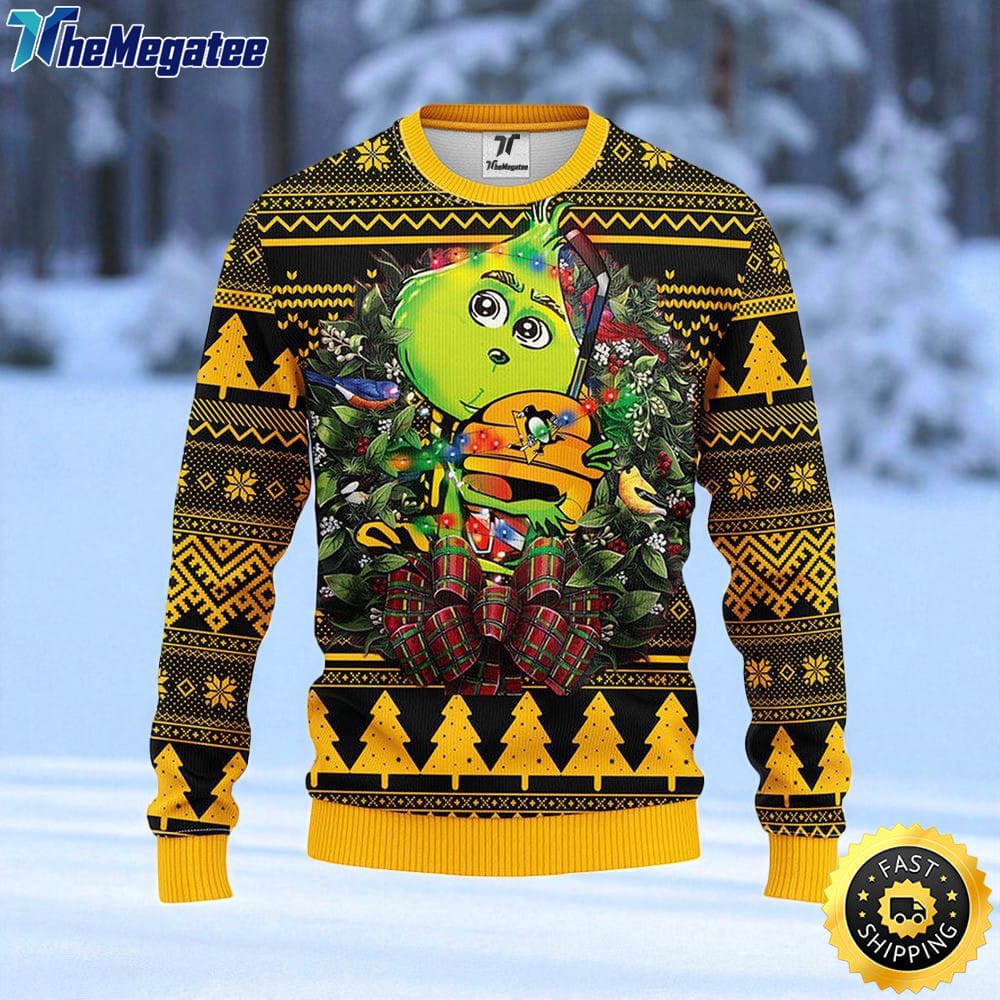 NHL Pittsburgh Penguins Ugly Sweater Grinch Hug Ugly Christmas Sweater For Fans NHL Pittsburgh Penguins Ugly Sweater Grinch Hug Ugly Christmas Sweater For Fans
