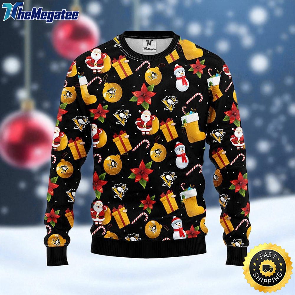 NHL Pittsburgh Penguins Ugly Sweater Santa Claus Snowman Ugly Christmas Sweater For Fans NHL Pittsburgh Penguins Ugly Sweater Santa Claus Snowman Ugly Christmas Sweater For Fans