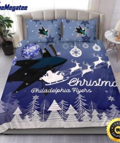 NHL San Jose Sharks Bedding Sets Santa Claus Sleigh And Reindeer Christmas Quilt Bedding Sets 2025