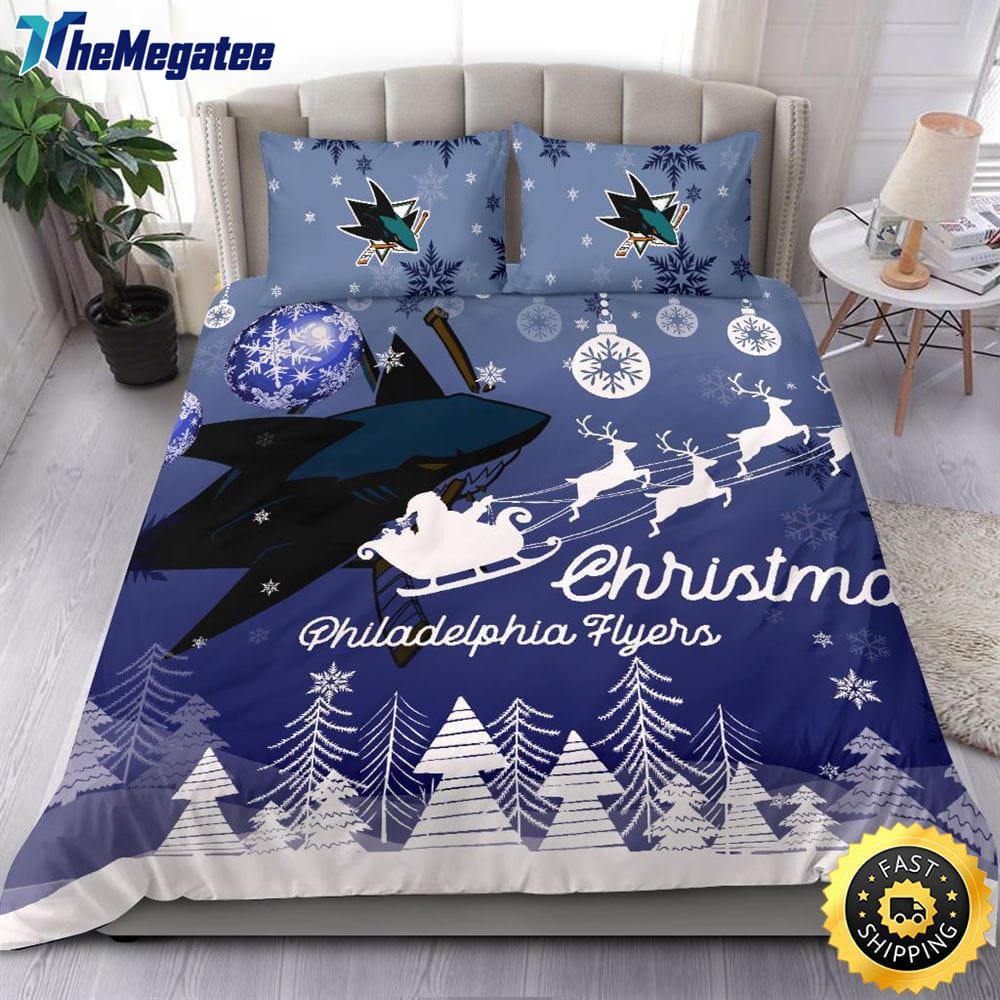 NHL San Jose Sharks Bedding Sets Santa Claus Sleigh And Reindeer Christmas Quilt Bedding Sets 2025 NHL San Jose Sharks Bedding Sets Santa Claus Sleigh And Reindeer Christmas Quilt Bedding Sets 2025