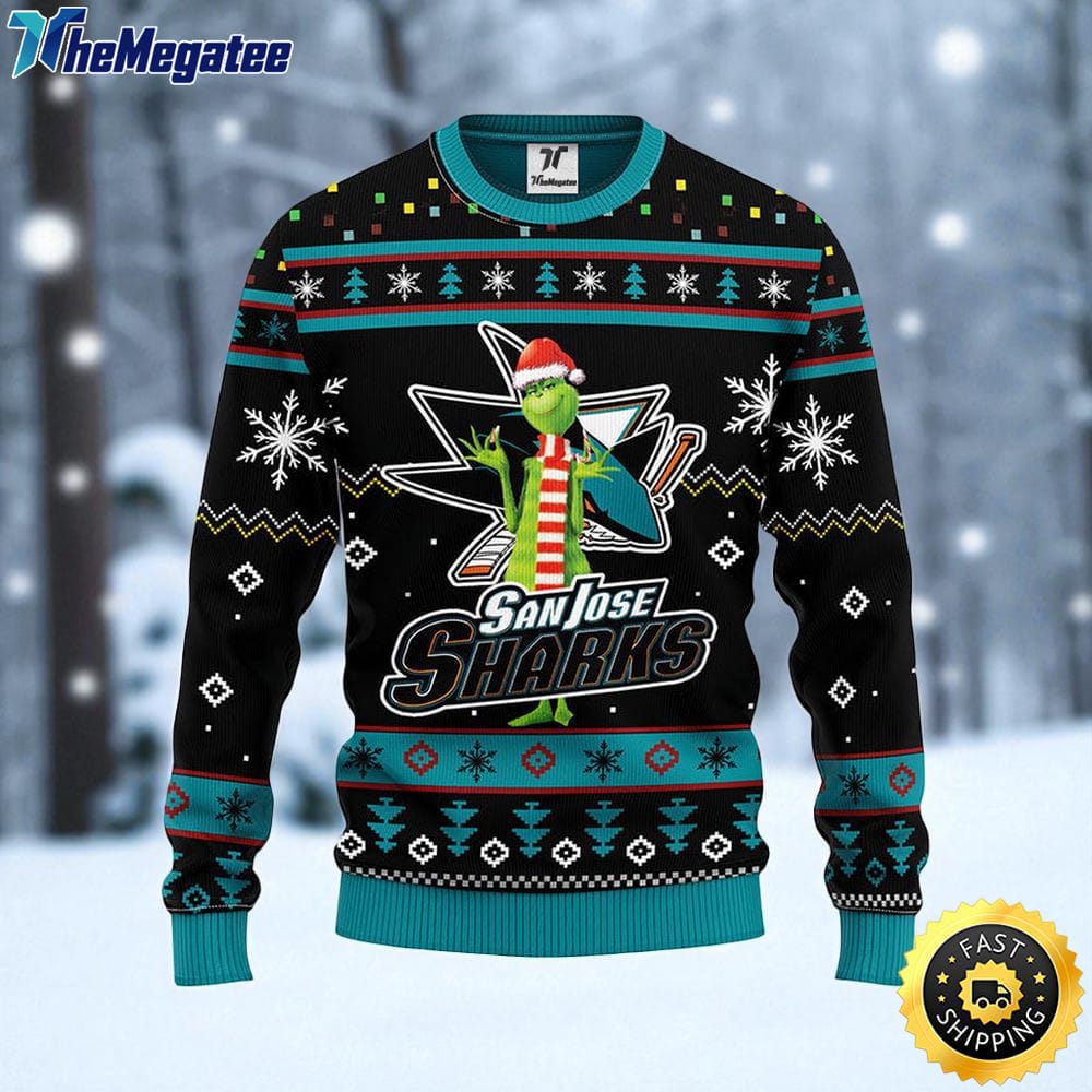 NHL San Jose Sharks Ugly Sweater Funny Grinch Ugly Christmas Sweater For Fans NHL San Jose Sharks Ugly Sweater Funny Grinch Ugly Christmas Sweater For Fans
