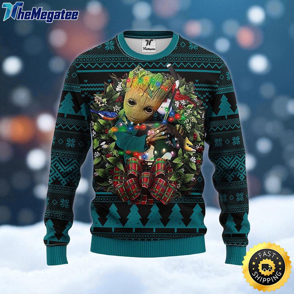 NHL San Jose Sharks Ugly Sweater Groot Christmas Sweater For Fans NHL San Jose Sharks Ugly Sweater Groot Christmas Sweater For Fans