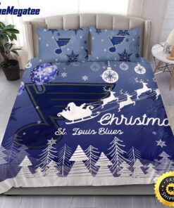 NHL St. Louis Blues Bedding Sets Santa Claus Sleigh And Reindeer Christmas Quilt Bedding Sets 2025