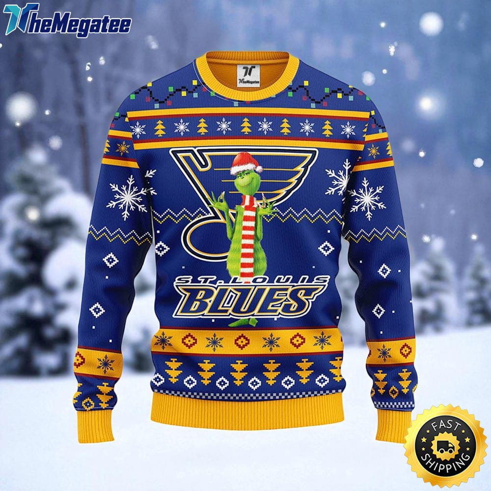 NHL St. Louis Blues Ugly Sweater Funny Grinch Ugly Christmas Sweater For Fans NHL St. Louis Blues Ugly Sweater Funny Grinch Ugly Christmas Sweater For Fans