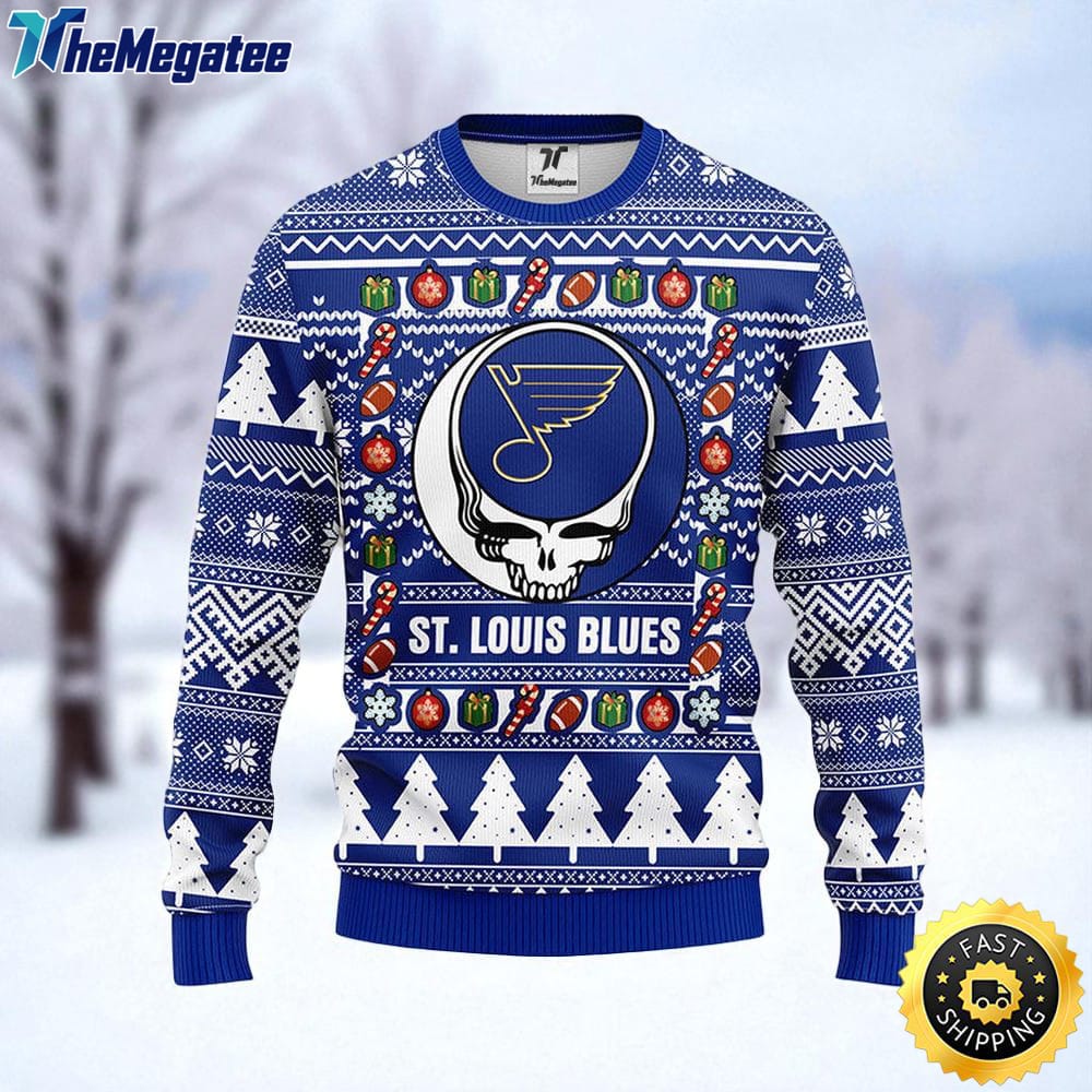 NHL St. Louis Blues Ugly Sweater Grateful Dead Ugly Christmas Fleece Sweater For Fans NHL St. Louis Blues Ugly Sweater Grateful Dead Ugly Christmas Fleece Sweater For Fans