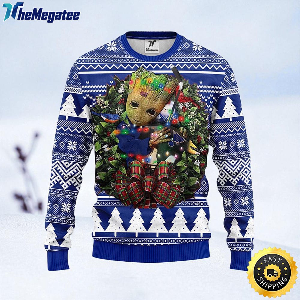 NHL St. Louis Blues Ugly Sweater Groot Christmas Sweater For Fans NHL St. Louis Blues Ugly Sweater Groot Christmas Sweater For Fans
