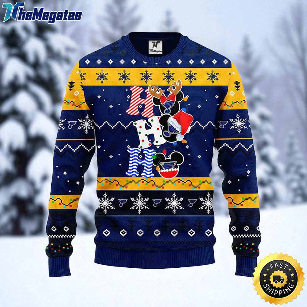 NHL St. Louis Blues Ugly Sweater Hohoho Mickey Ugly Christmas Sweater For Fans NHL St. Louis Blues Ugly Sweater Hohoho Mickey Ugly Christmas Sweater For Fans