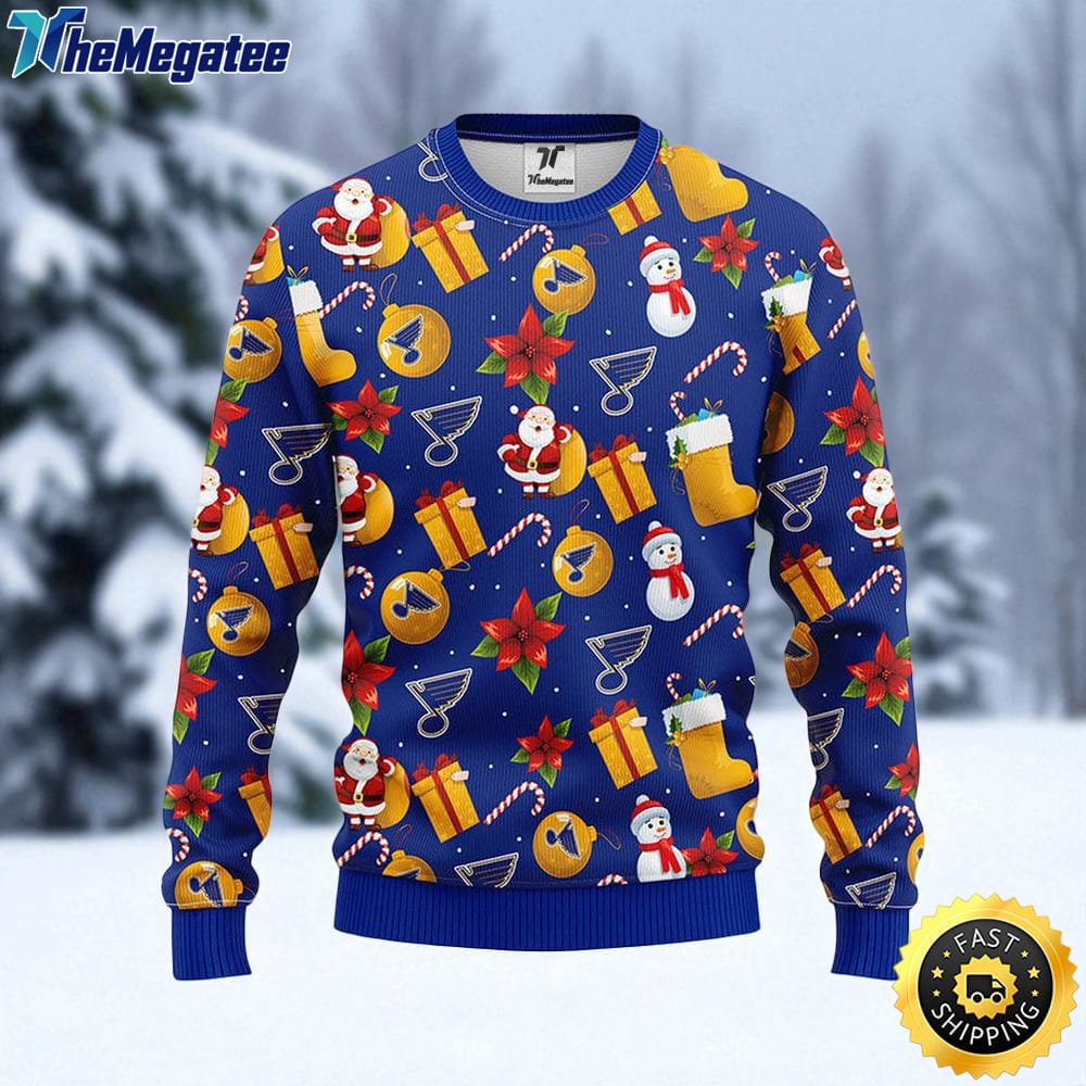 NHL St. Louis Blues Ugly Sweater Santa Claus Snowman Ugly Christmas Sweater For Fans NHL St. Louis Blues Ugly Sweater Santa Claus Snowman Ugly Christmas Sweater For Fans