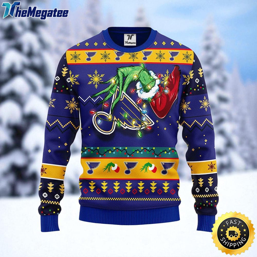 NHL St. Louis Blues Ugly Sweater The Hand Of Grinch Ugly Christmas Sweater For Fans NHL St. Louis Blues Ugly Sweater The Hand Of Grinch Ugly Christmas Sweater For Fans