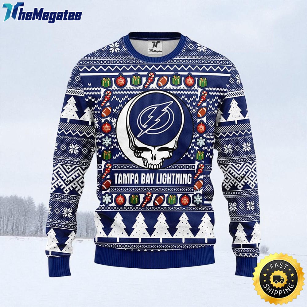 NHL Tampa Bay Lightning Ugly Sweater Grateful Dead Ugly Christmas Fleece Sweater For Fans NHL Tampa Bay Lightning Ugly Sweater Grateful Dead Ugly Christmas Fleece Sweater For Fans