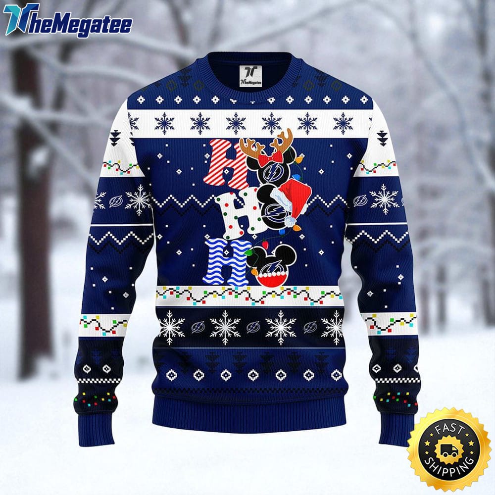 NHL Tampa Bay Lightning Ugly Sweater Hohoho Mickey Ugly Christmas Sweater For Fans NHL Tampa Bay Lightning Ugly Sweater Hohoho Mickey Ugly Christmas Sweater For Fans