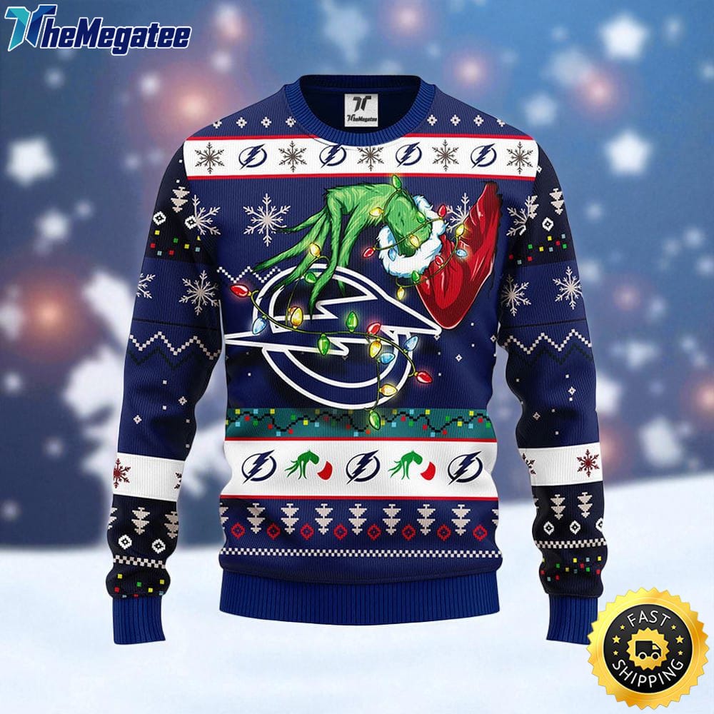 NHL Tampa Bay Lightning Ugly Sweater The Hand Of Grinch Ugly Christmas Sweater For Fans NHL Tampa Bay Lightning Ugly Sweater The Hand Of Grinch Ugly Christmas Sweater For Fans