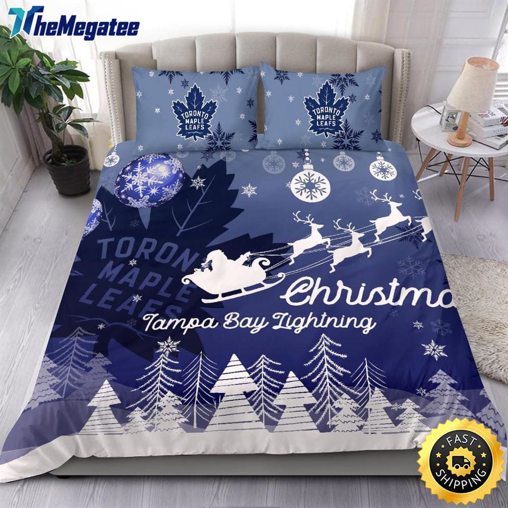 NHL Toronto Maple Leafs Bedding Sets Santa Claus Sleigh And Reindeer Christmas Quilt Bedding Sets 2025 NHL Toronto Maple Leafs Bedding Sets Santa Claus Sleigh And Reindeer Christmas Quilt Bedding Sets 2025