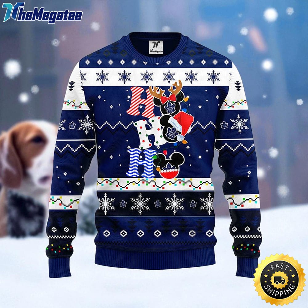 NHL Toronto Maple Leafs Ugly Sweater Hohoho Mickey Ugly Christmas Sweater For Fans NHL Toronto Maple Leafs Ugly Sweater Hohoho Mickey Ugly Christmas Sweater For Fans