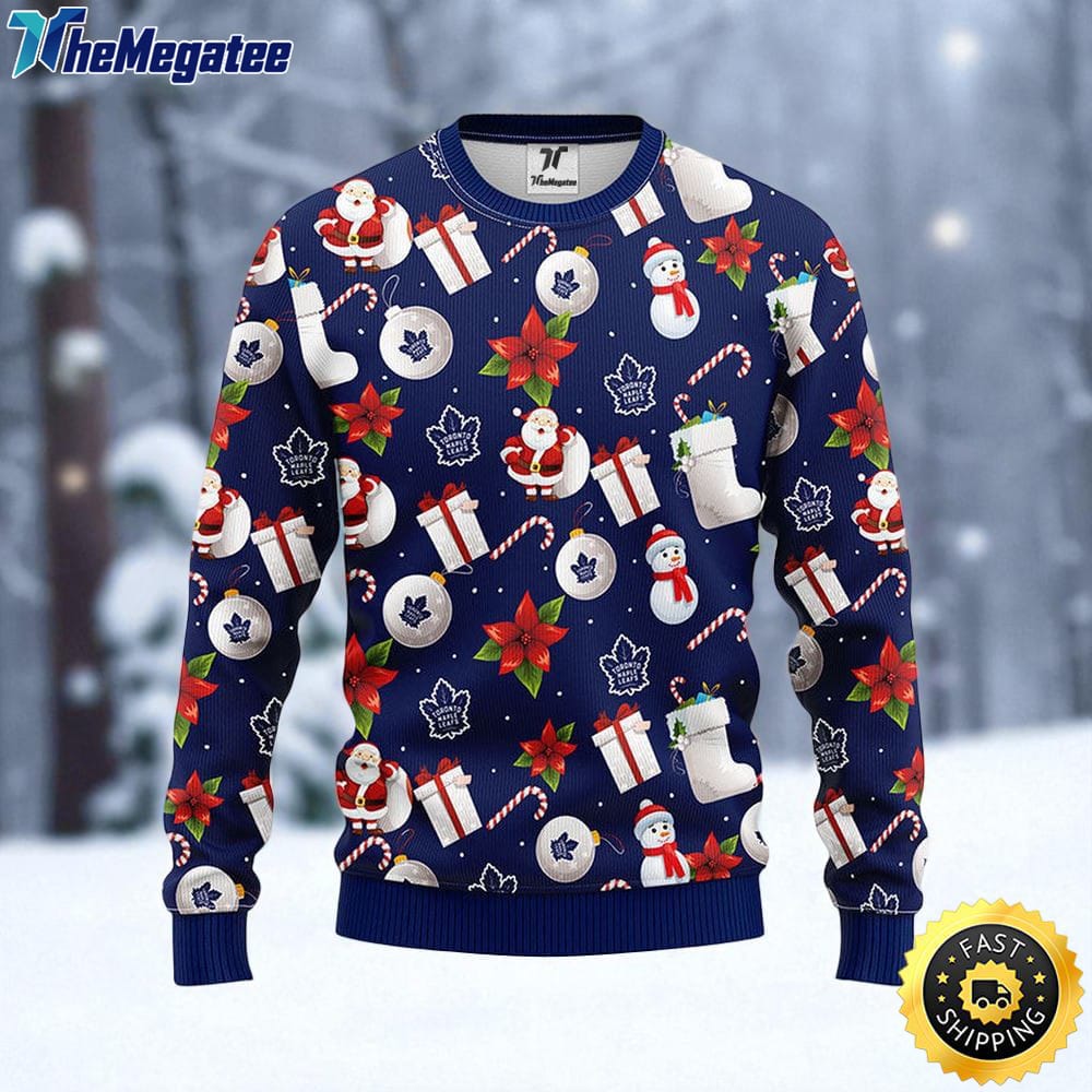 NHL Toronto Maple Leafs Ugly Sweater Santa Claus Snowman Ugly Christmas Sweater For Fans NHL Toronto Maple Leafs Ugly Sweater Santa Claus Snowman Ugly Christmas Sweater For Fans