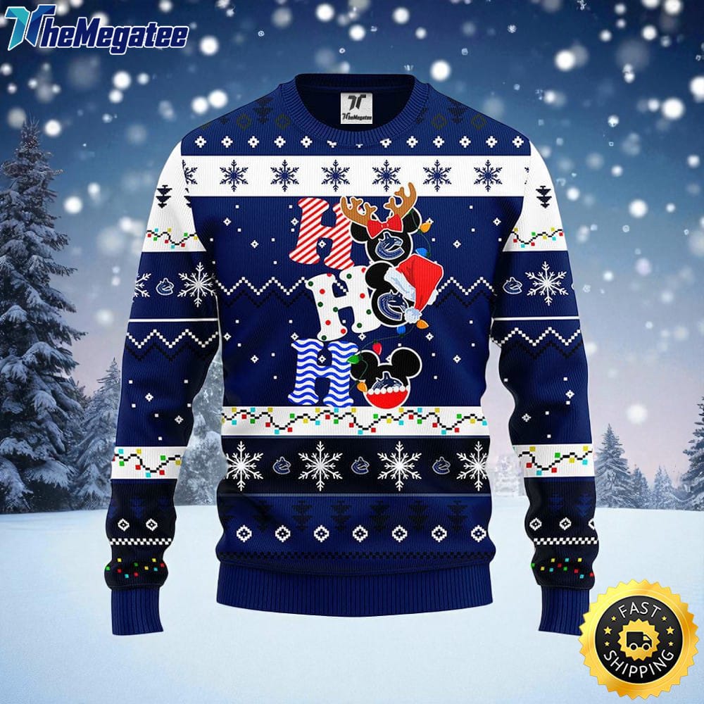 NHL Vancouver Canucks Ugly Sweater Hohoho Mickey Ugly Christmas Sweater For Fans NHL Vancouver Canucks Ugly Sweater Hohoho Mickey Ugly Christmas Sweater For Fans