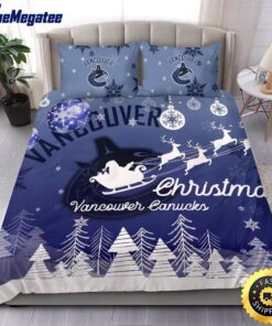 NHL Vancouver Canucks Bedding Sets Santa Claus Sleigh And Reindeer Christmas Quilt Bedding Sets 2025