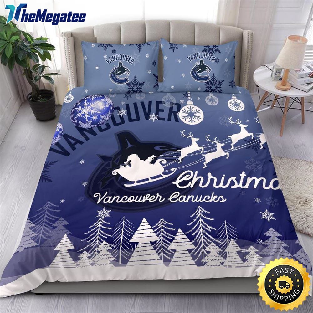 NHL Vancouver Canucks Bedding Sets Santa Claus Sleigh And Reindeer Christmas Quilt Bedding Sets 2025 NHL Vancouver Canucks Bedding Sets Santa Claus Sleigh And Reindeer Christmas Quilt Bedding Sets 2025