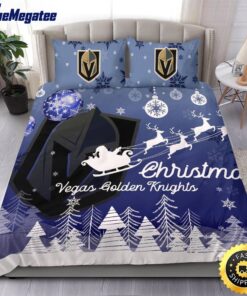 NHL Vegas Golden Knights Bedding Sets Santa Claus Sleigh And Reindeer Christmas Quilt Bedding Sets 2025