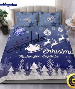 NHL Washington Capitals Bedding Sets Santa Claus Sleigh And Reindeer Christmas Quilt Bedding Sets 2025