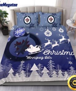 NHL Winnipeg Jets Bedding Sets Santa Claus Sleigh And Reindeer Christmas Quilt Bedding Sets 2025