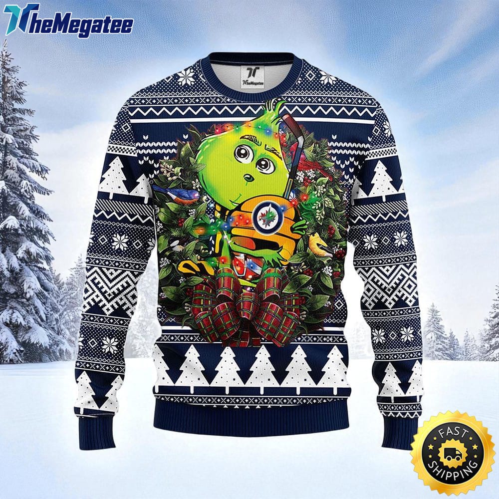 NHL Winnipeg Jets Ugly Sweater Grinch Hug Ugly Christmas Sweater For Fans NHL Winnipeg Jets Ugly Sweater Grinch Hug Ugly Christmas Sweater For Fans