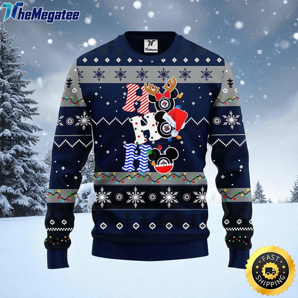 NHL Winnipeg Jets Ugly Sweater Hohoho Mickey Ugly Christmas Sweater For Fans NHL Winnipeg Jets Ugly Sweater Hohoho Mickey Ugly Christmas Sweater For Fans