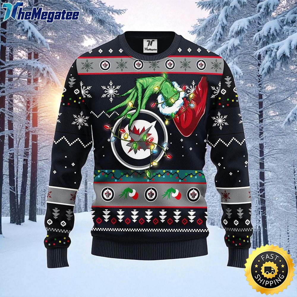 NHL Winnipeg Jets Ugly Sweater The Hand Of Grinch Ugly Christmas Sweater For Fans NHL Winnipeg Jets Ugly Sweater The Hand Of Grinch Ugly Christmas Sweater For Fans