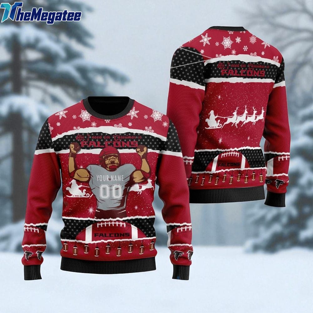 Personalized NFL Atlanta Falcons All I Need For Christmas Ugly Christmas Sweater Perfect Gift For Football Fans Personalized NFL Atlanta Falcons All I Need For Christmas Ugly Christmas Sweater Perfect Gift For Football Fans