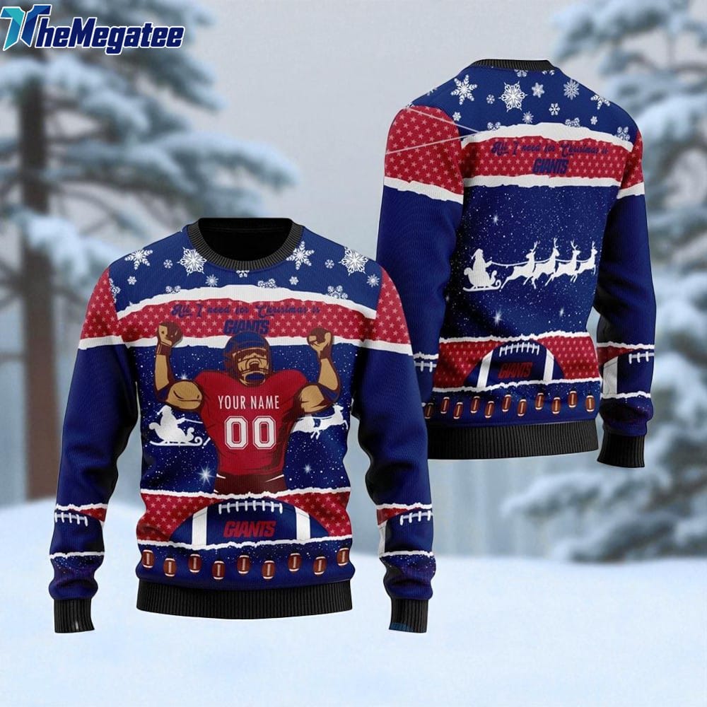Personalized NFL New York Giants All I Need For Christmas Ugly Christmas Sweater Perfect Gift For Football Fans Personalized NFL New York Giants All I Need For Christmas Ugly Christmas Sweater Perfect Gift For Football Fans
