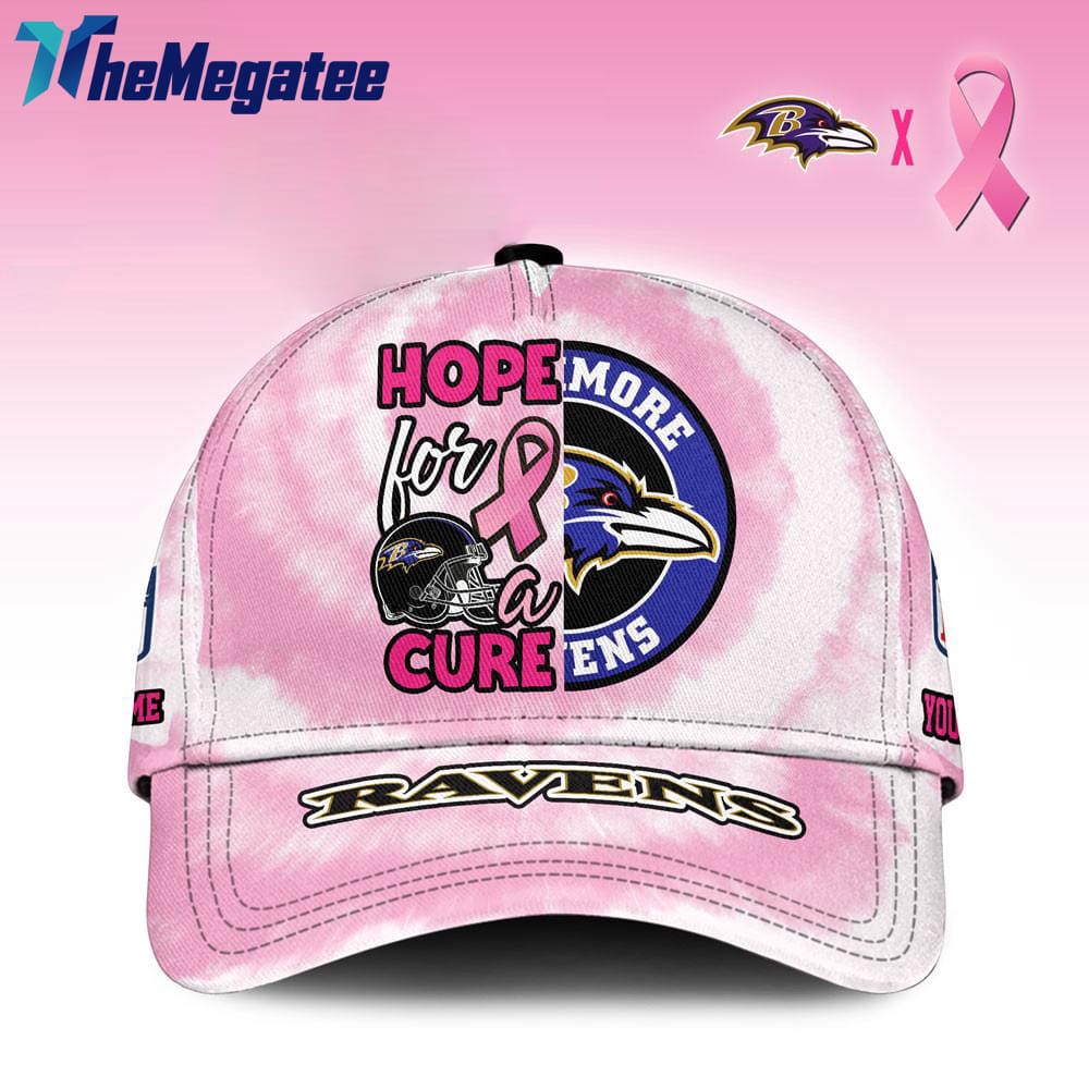 Custom Name Baltimore Ravens NFL Breast Cancer Awareness Baseball Cap Custom Name Baltimore Ravens NFL Breast Cancer Awareness Baseball Cap