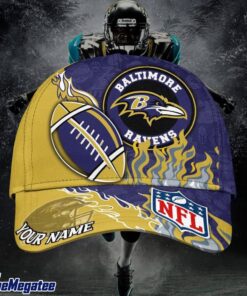 Custom Name Baltimore Ravens NFL Dark Flame Classic Baseball Cap