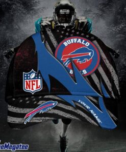 Custom Name Buffalo Bills NFL Black And White American Flag Fire Baseball Cap