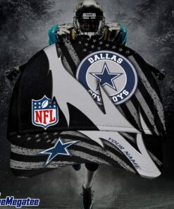 Custom Name Dallas Cowboys NFL Black And White American Flag Fire Baseball Cap