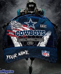 Custom Name Dallas Cowboys NFL Dark Scratch American Flag Baseball Cap