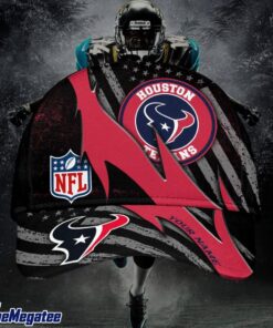 Custom Name Houston Texans NFL Black And White American Flag Fire Baseball Cap