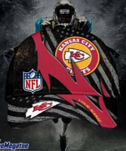 Custom Name Kansas City Chiefs NFL Black And White American Flag Fire Baseball Cap