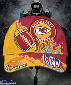 Custom Name Kansas City Chiefs NFL Dark Flame Classic Baseball Cap