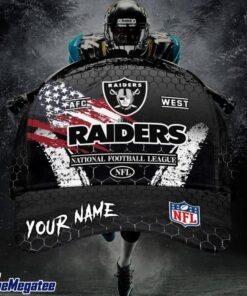 Custom Name Las Vegas Raiders NFL Dark Scratch American Flag Baseball Cap