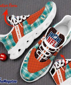 Custom Name Miami Dolphins Logo Caro Pattern Max Soul Shoes For Fans