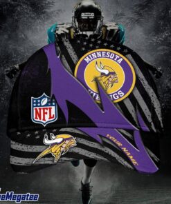 Custom Name Minnesota Vikings NFL Black And White American Flag Fire Baseball Cap