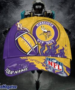 Custom Name Minnesota Vikings NFL Dark Flame Classic Baseball Cap