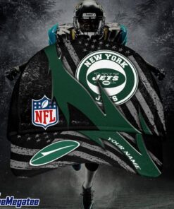 Custom Name New York Jets NFL Black And White American Flag Fire Baseball Cap