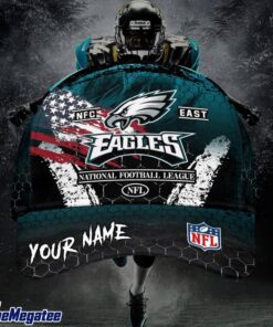 Custom Name Philadelphia Eagles NFL Dark Scratch American Flag Baseball Cap