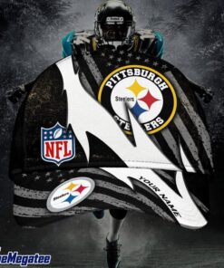 Custom Name Pittsbrugh Steelers NFL Black And White American Flag Fire Baseball Cap