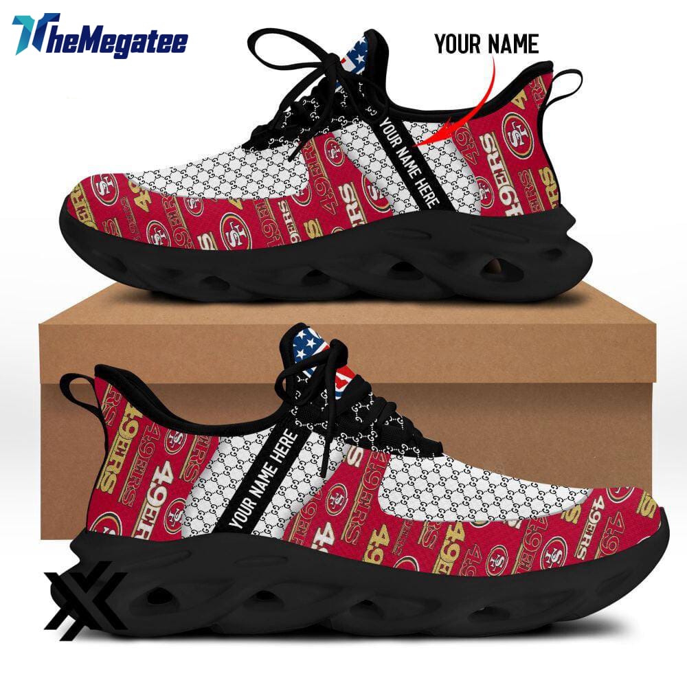 Custom Name San Francisco 49ers Logo Pattern Max Soul Shoes For Fans Custom Name San Francisco 49ers Logo Pattern Max Soul Shoes For Fans